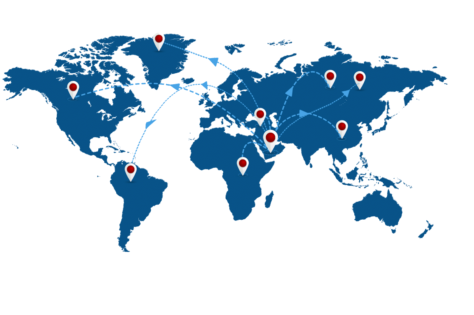 Animated map illustrating global export destinations from the OMAN of Darvion, with dynamic arrows radiating outward to international markets highlighting key trade routes and partner regions